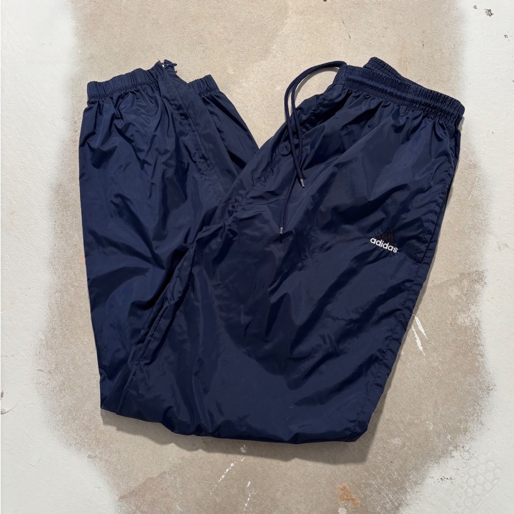 Vintage Adidas Windbreaker Track Pants Navy Blue Mens Large Baggy Nylon Joggers